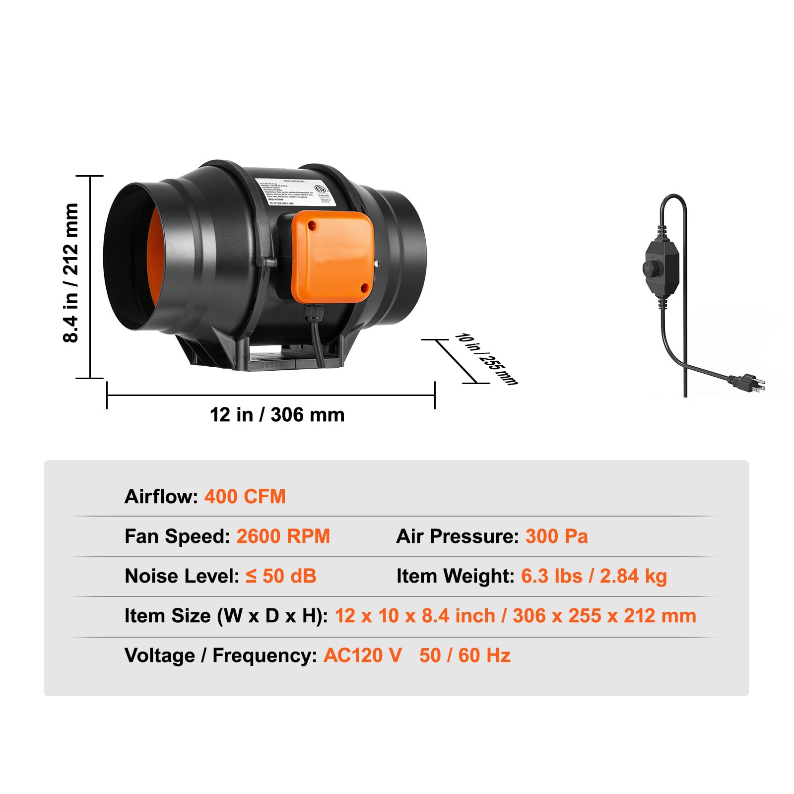 6 Inch Inline Duct Fan HVAC Exhaust Blower Kit AC Variable Speed Control_voghion.com